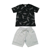 Conjunto Masculino Camiseta Estampa Folhas e Bermuda Moletinho 28855 - Angerô 