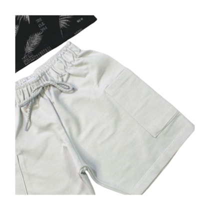 Conjunto Masculino Camiseta Estampa Folhas e Bermuda Moletinho 28855 - Angerô 
