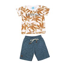 Conjunto Masculino Camiseta Estampa Folhas e Bermuda Moletinho 43531 - Kamylus