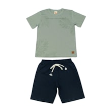 Conjunto Masculino Camiseta Estampa Folhas e Bermuda Moletinho 9326 - Livy    