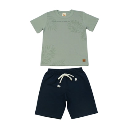 Conjunto Masculino Camiseta Estampa Folhas e Bermuda Moletinho 9326 - Livy    