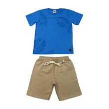 Conjunto Masculino Camiseta Estampa Folhas e Bermuda Moletinho 9326 - Livy     