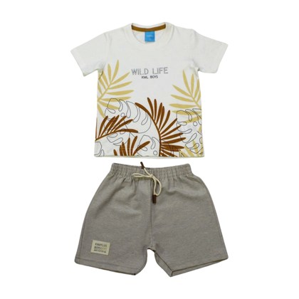 Conjunto Masculino Camiseta Estampa Folhas e Bermuda Sarja 43665 - Kamylus 