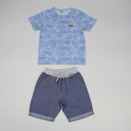 Conjunto Masculino Camiseta Estampa Folhas e Bermuda Tecido 62535 - Marlan
