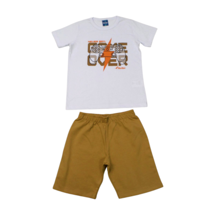 Conjunto Masculino Camiseta Estampa Game Over e Bermuda Moletinho 47009 - Rei Rex 