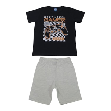 Conjunto Masculino Camiseta Estampa Gamer e Bermuda Moletinho 47163 - Rei Rex