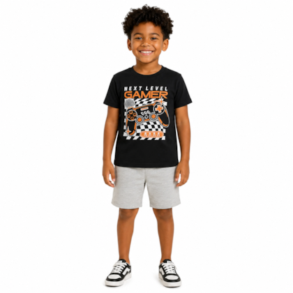 Conjunto Masculino Camiseta Estampa Gamer e Bermuda Moletinho 47163 - Rei Rex