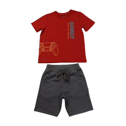Conjunto Masculino Camiseta Estampa Gamer e Bermuda Moletinho 91446 - Cativa