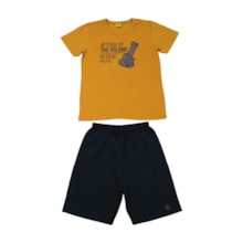 Conjunto Masculino Camiseta Estampa Guitarra e Bermuda Moletinho 25287 - Rollu      