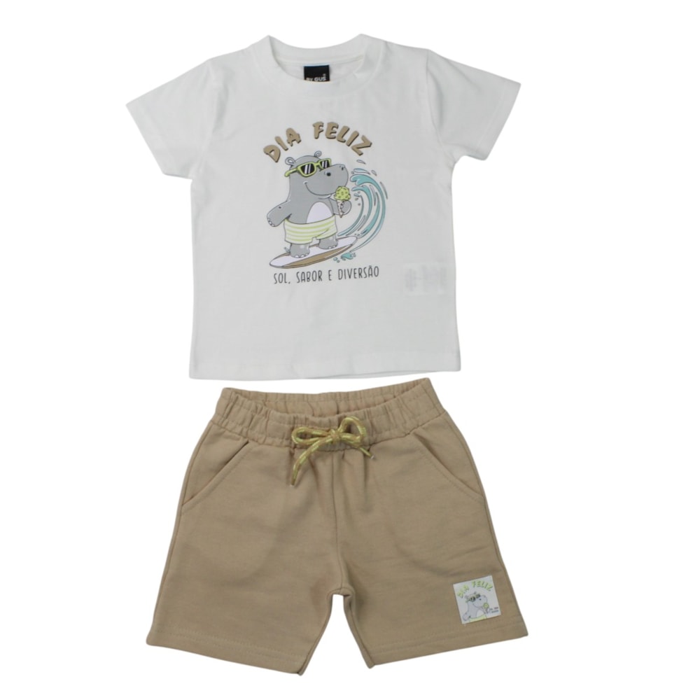 Conjunto Masculino Camiseta Estampa Hipopótamo e Bermuda Moletinho 8582 - By Gus