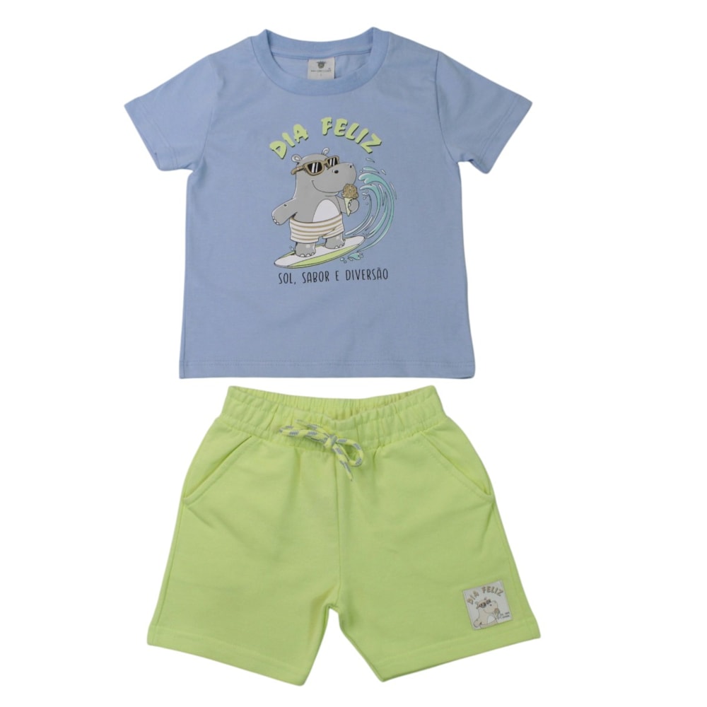 Conjunto Masculino Camiseta Estampa Hipopótamo e Bermuda Moletinho 8582 - By Gus