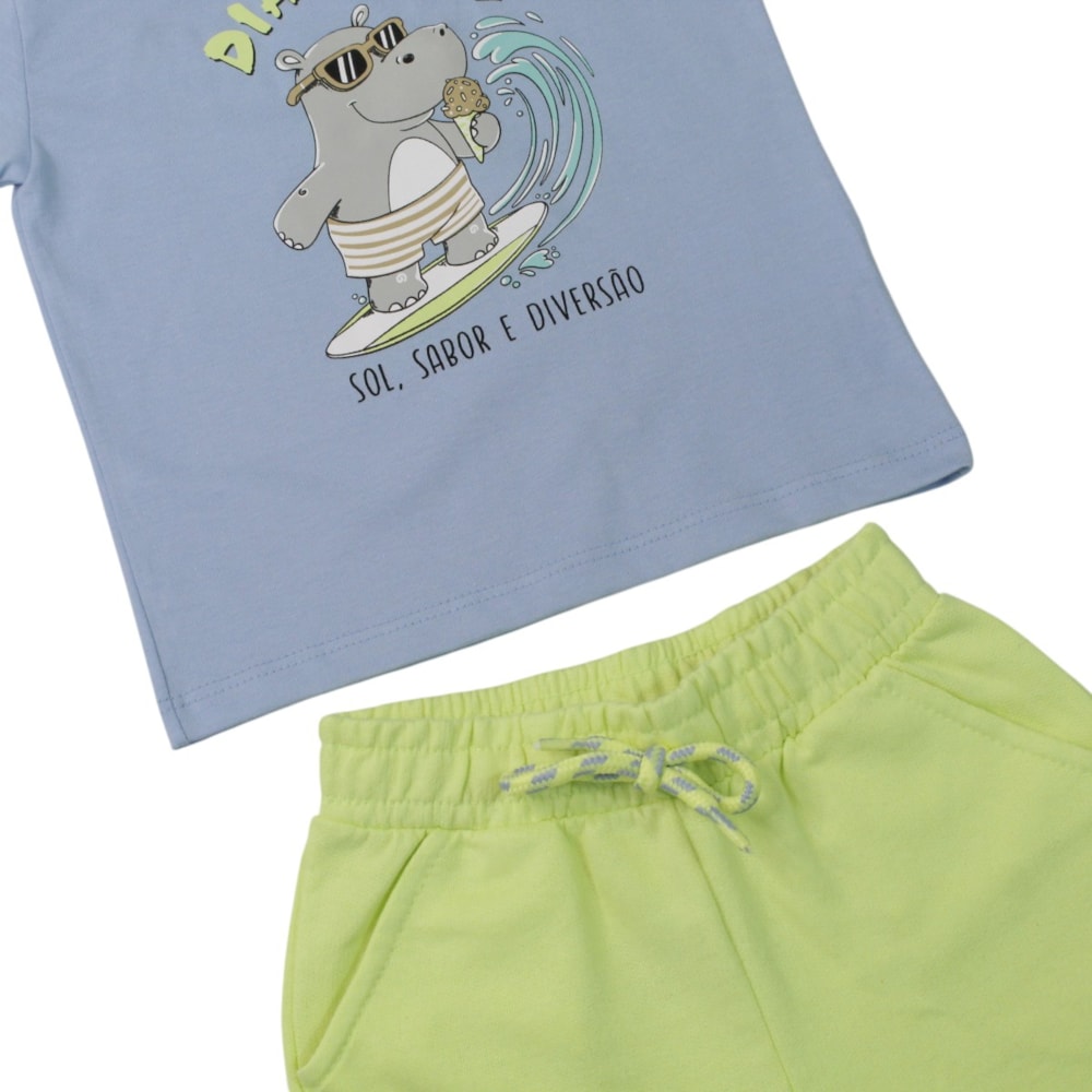 Conjunto Masculino Camiseta Estampa Hipopótamo e Bermuda Moletinho 8582 - By Gus