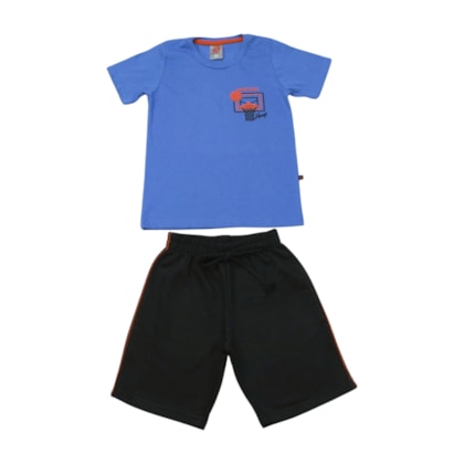 Conjunto Masculino Camiseta Estampa Hoop e Bermuda Moletinho 9179 - Dino Boy
