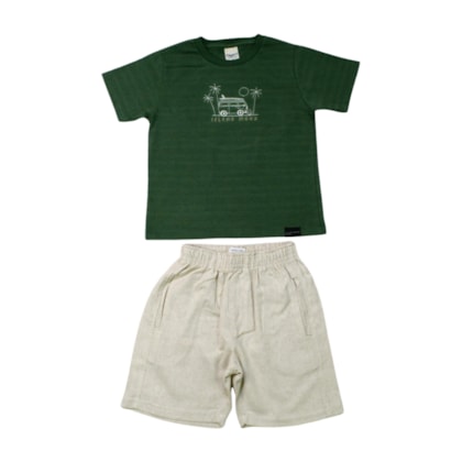 Conjunto Masculino Camiseta Estampa Island Mood e Bermuda Tecido 28840 - Angerô 