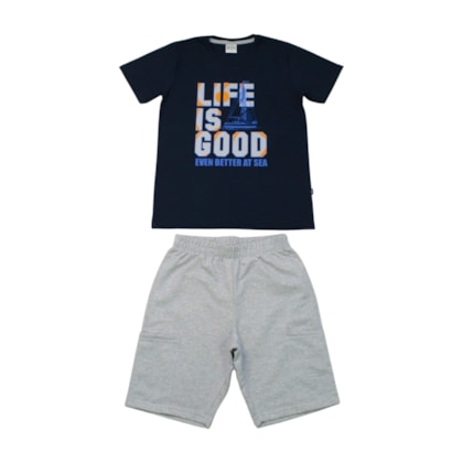 Conjunto Masculino Camiseta Estampa Life e Bermuda Moletinho 9194 - Soletex