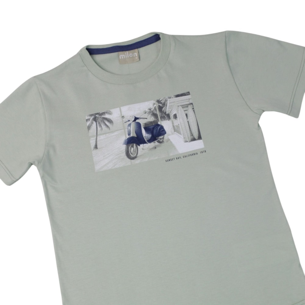 Conjunto Masculino Camiseta Estampa Moto e Bermuda Moletinho 2002067 - Milon