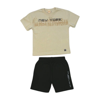 Conjunto Masculino Camiseta Estampa New York e Bermuda Moletinho 9331 - Livy  