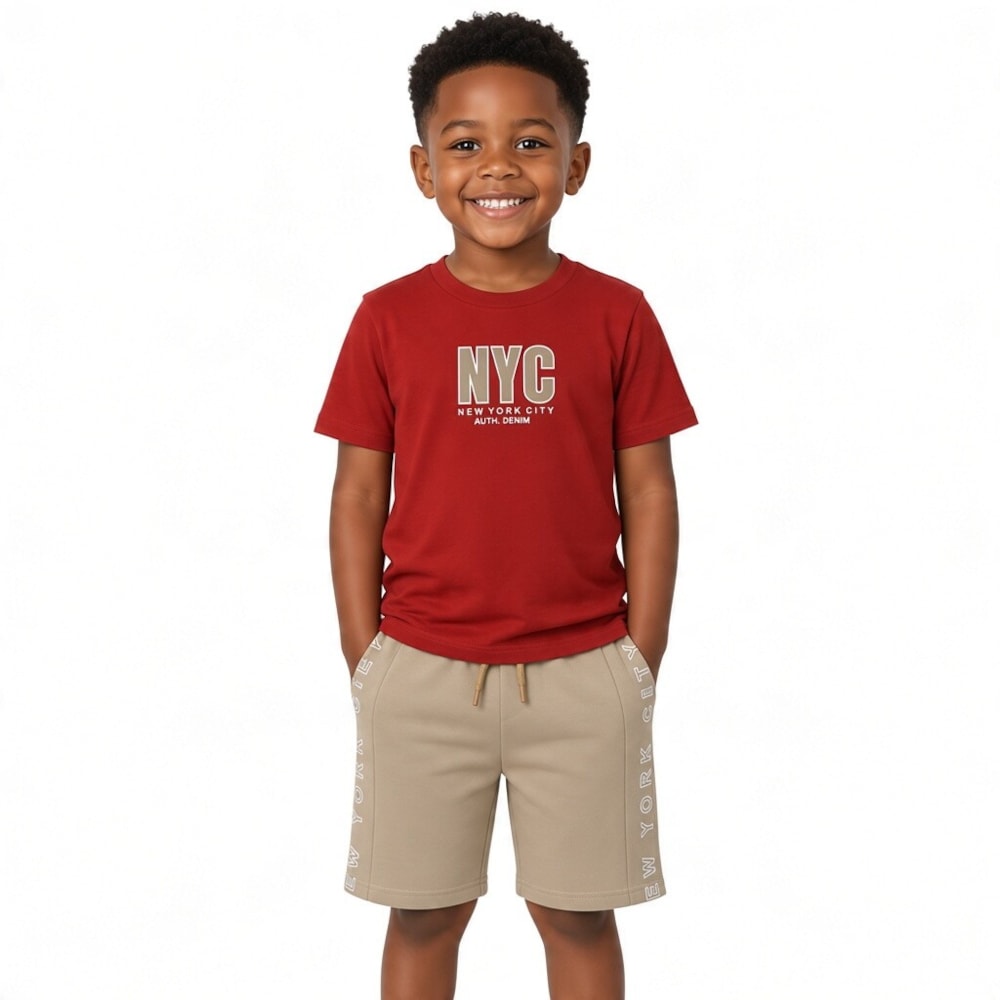 Conjunto Masculino Camiseta Estampa Nyc e Bermuda Moletinho 8607 - By Gus