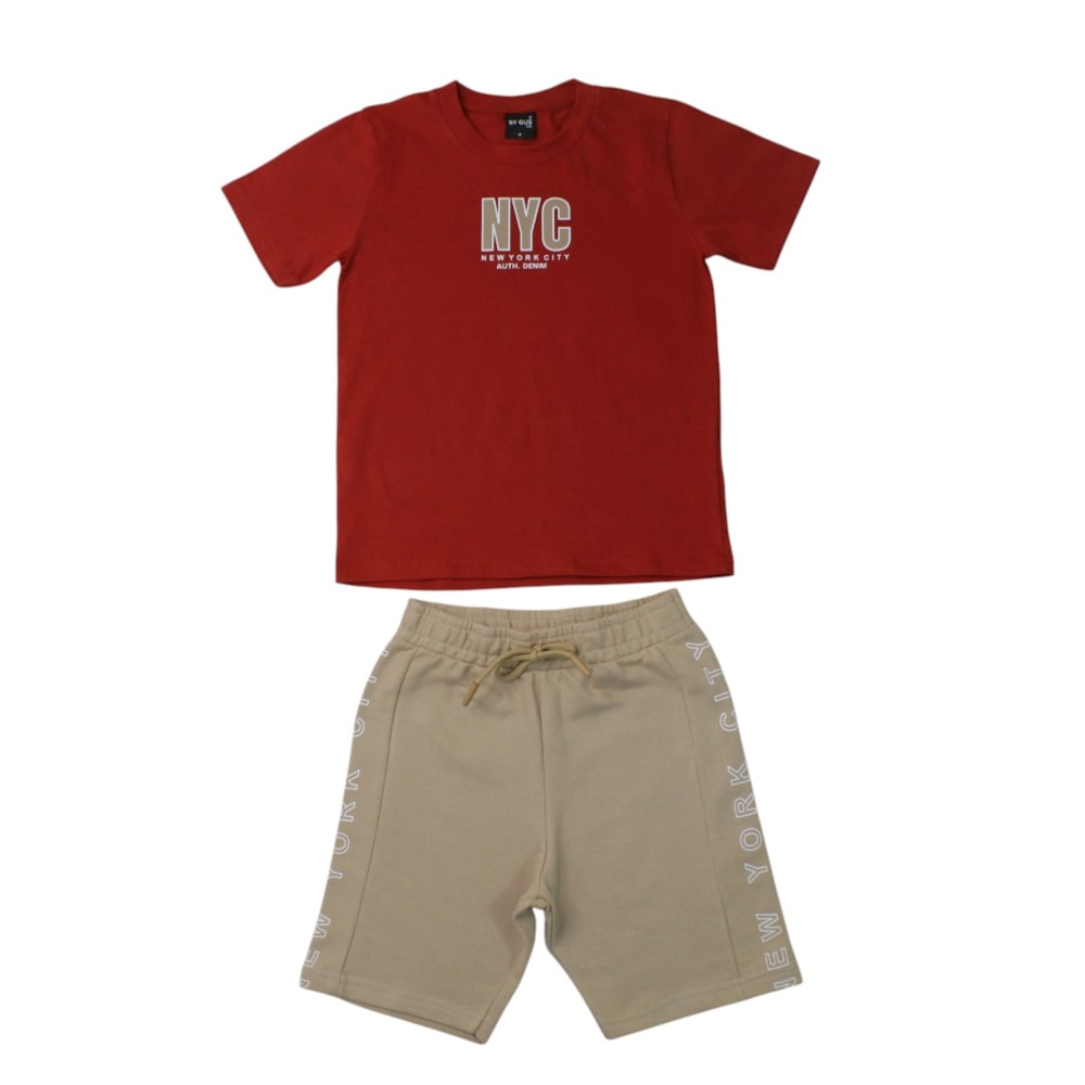 Conjunto Masculino Camiseta Estampa Nyc e Bermuda Moletinho 8607 - By Gus