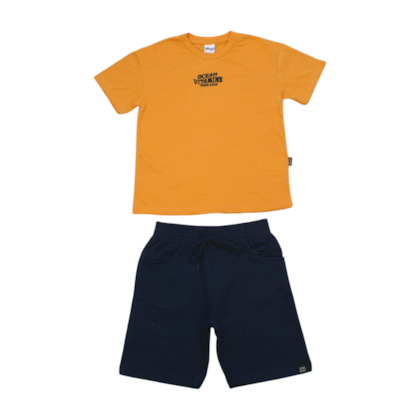 Conjunto Masculino Camiseta Estampa Ocean e Bermuda Moletinho 8874 - Time Kids    