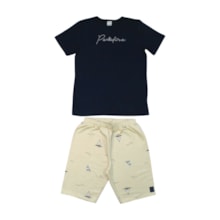 Conjunto Masculino Camiseta  Estampa Paradise e Bermuda Moletinho 19336 - Alakazoo