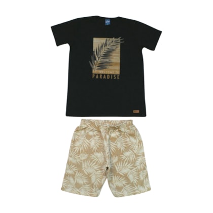 Conjunto Masculino Camiseta Estampa Paradise e Bermuda Moletinho 51879 - Rei Rex    