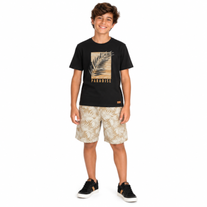 Conjunto Masculino Camiseta Estampa Paradise e Bermuda Moletinho 51879 - Rei Rex    