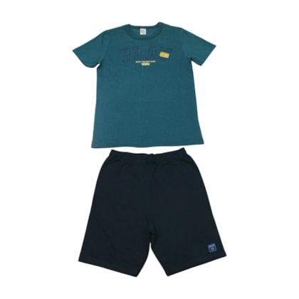 Conjunto Masculino Camiseta Estampa Play e Bermuda Moletinho 46827 - Boca Grande      