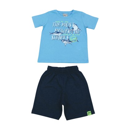 Conjunto Masculino Camiseta Estampa Sharks e Bermuda Moletinho 28528 - Angerô