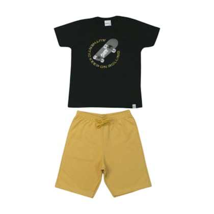 Conjunto Masculino Camiseta Estampa Skate e Bermuda Moletinho 11937 - Kaiani