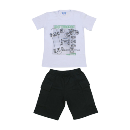 Conjunto Masculino Camiseta Estampa Skate e Bermuda Moletinho 17632 - Teddy     