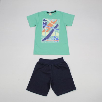Conjunto Masculino Camiseta Estampa Skates e Bermuda Moletinho 13135 - Hrradinhos