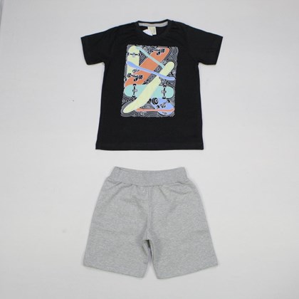 Conjunto Masculino Camiseta Estampa Skates e Bermuda Moletinho 13135 - Hrradinhos