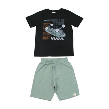 Conjunto Masculino Camiseta Estampa Street e Bermuda Moletinho 28869 - Angerô     
