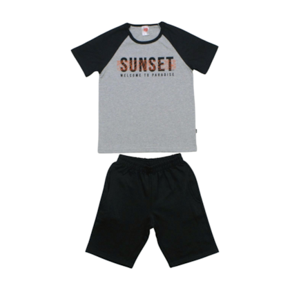 Conjunto Masculino Camiseta Estampa Sunset e Bermuda Moletinho 07923 - Soletex     