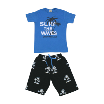 Conjunto Masculino Camiseta Estampa Surf e Bermuda Moletinho 24862 - Leb      