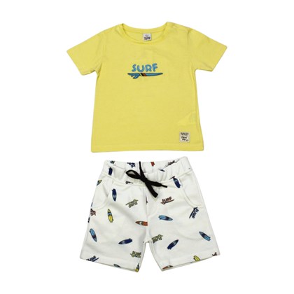 Conjunto Masculino Camiseta Estampa Surf e Bermuda Moletinho 6735 - Perfect Boy