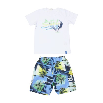 Conjunto Masculino Camiseta Estampa Surf e Bermuda Tactel 241202 - Elian