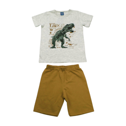 Conjunto Masculino Camiseta Estampa T- Rex e Bermuda Moletinho 47012 - Rei Rex 