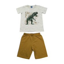 Conjunto Masculino Camiseta Estampa T- Rex e Bermuda Moletinho 47012 - Rei Rex 