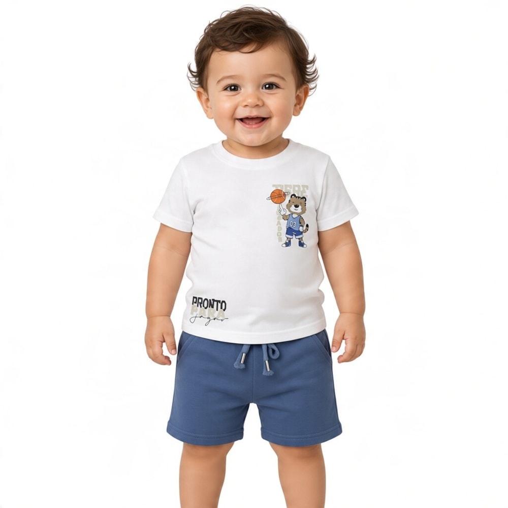 Conjunto Masculino Camiseta Estampa Tigre e Bermuda Moletinho 8597 - By Gus