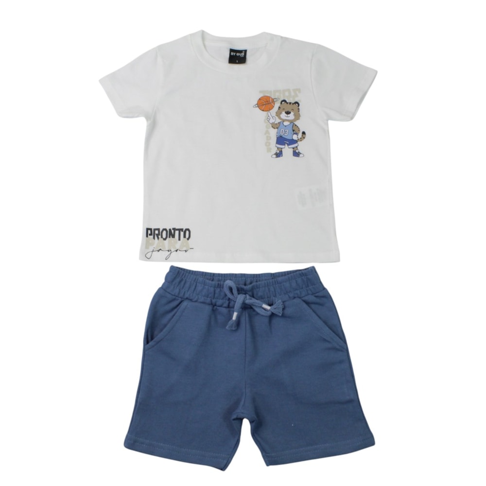 Conjunto Masculino Camiseta Estampa Tigre e Bermuda Moletinho 8597 - By Gus