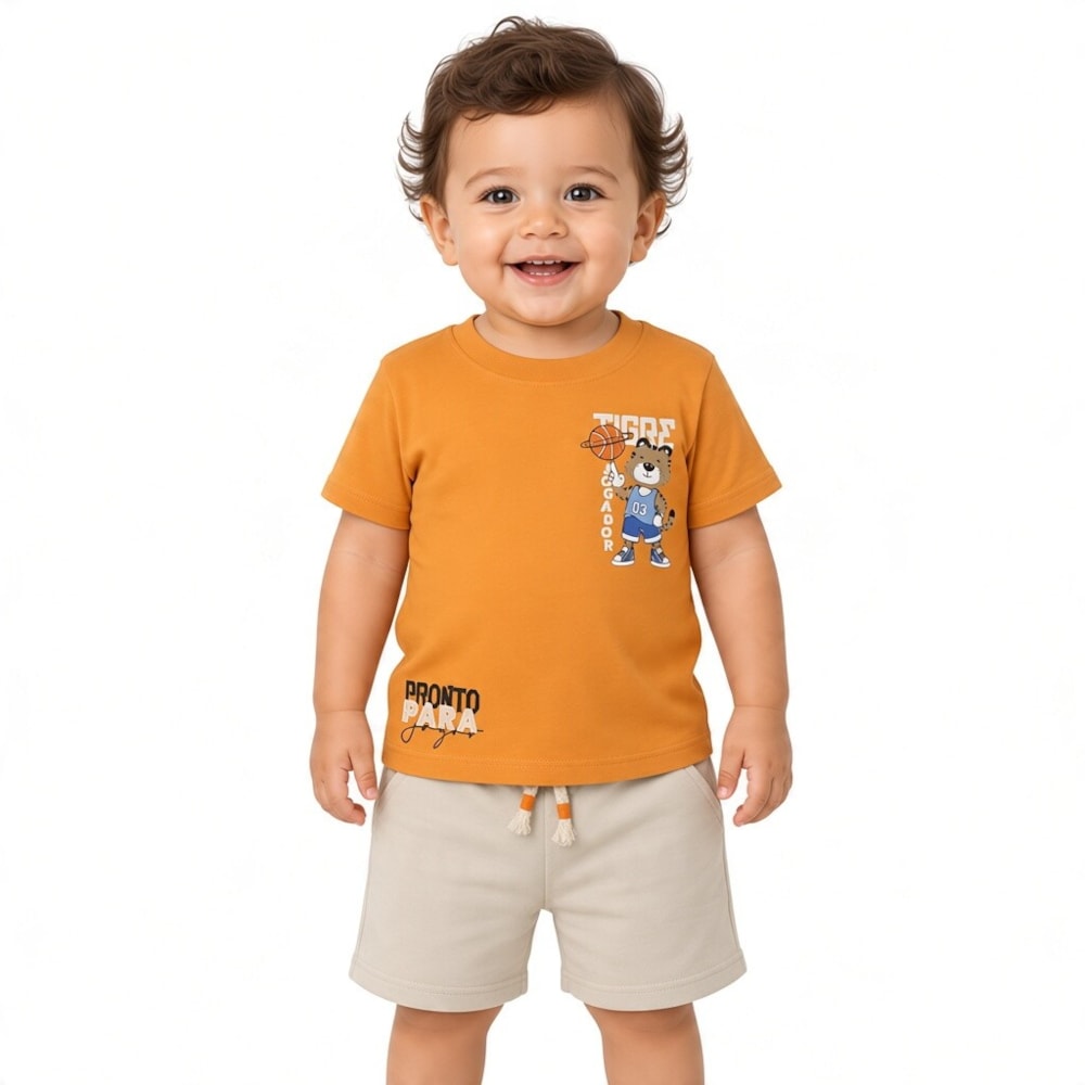 Conjunto Masculino Camiseta Estampa Tigre e Bermuda Moletinho 8597 - By Gus