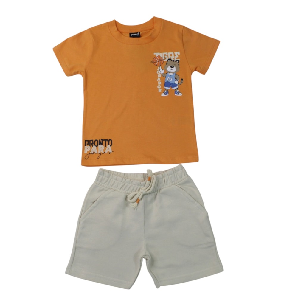 Conjunto Masculino Camiseta Estampa Tigre e Bermuda Moletinho 8597 - By Gus