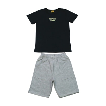 Conjunto Masculino Camiseta Estampa Tropical e Bermuda Moletinho 25286 - Rollu     