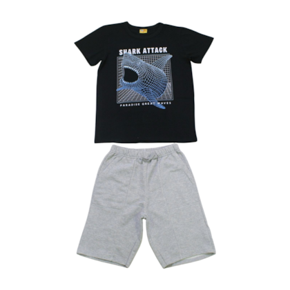 Conjunto Masculino Camiseta Estampa Tubarão e Bermuda Moletinho 22258 - Rollu 