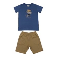 Conjunto Masculino Camiseta Estampa Urso e Bermuda Moletinho 8663 - Serelepe