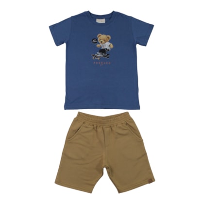 Conjunto Masculino Camiseta Estampa Urso e Bermuda Moletinho 8663 - Serelepe