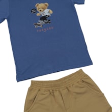 Conjunto Masculino Camiseta Estampa Urso e Bermuda Moletinho 8663 - Serelepe