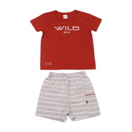 Conjunto Masculino Camiseta Estampa Wild e Bermuda Sarja 19145 - Boca Grande     